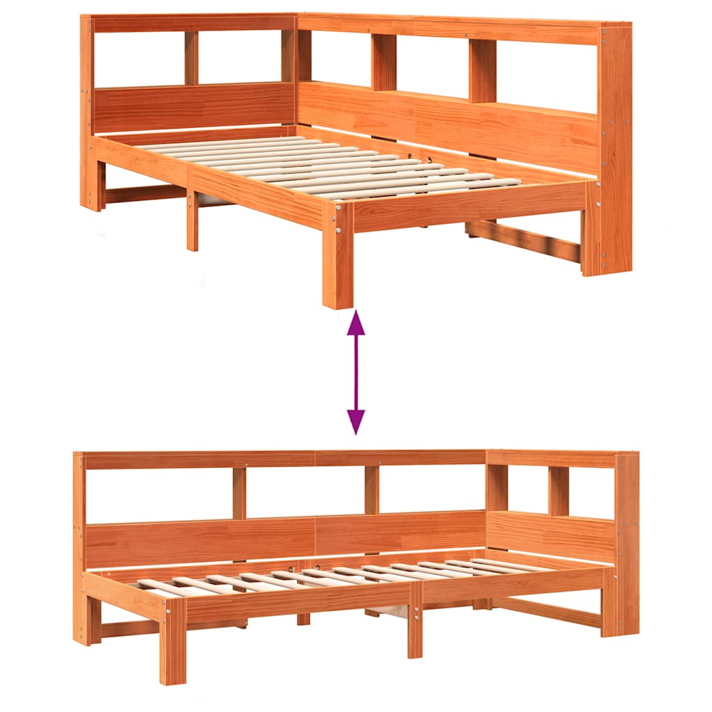 Bed met boekenkast zonder matras grenenhout wasbruin 100x200 cm