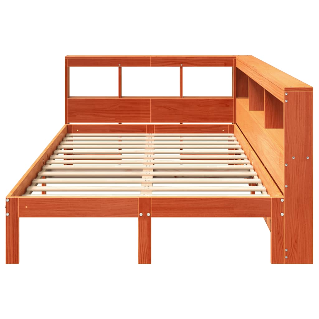 Bed met boekenkast zonder matras grenenhout wasbruin 120x190 cm