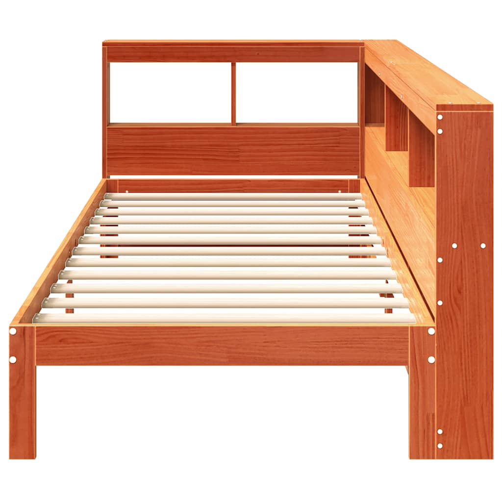 Bed met boekenkast zonder matras grenenhout wasbruin 90x190 cm