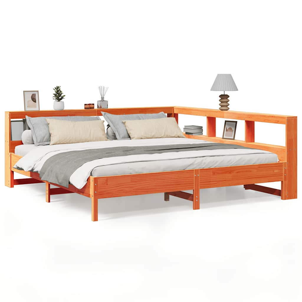 Bed met boekenkast zonder matras grenenhout wasbruin 180x200 cm