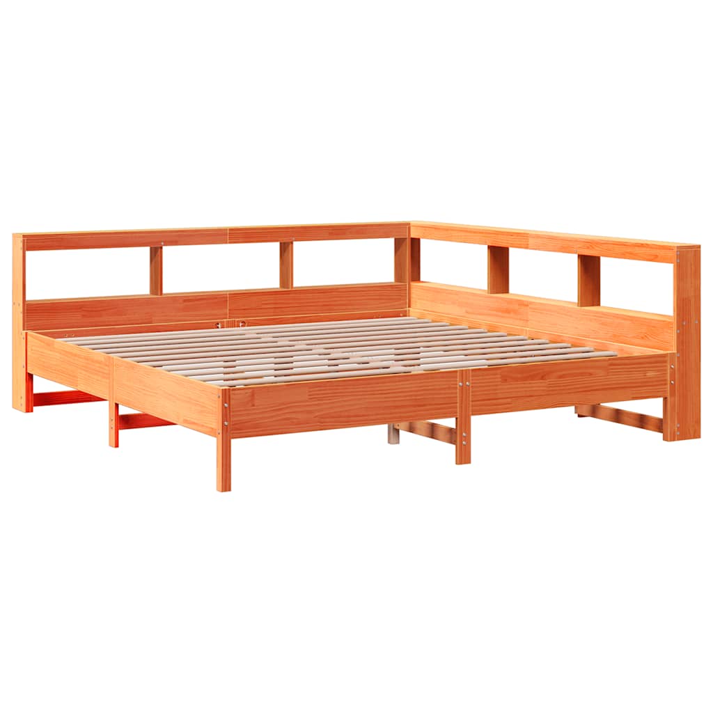 Bed met boekenkast zonder matras grenenhout wasbruin 180x200 cm