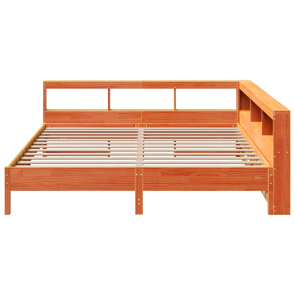 Bed met boekenkast zonder matras grenenhout wasbruin 180x200 cm