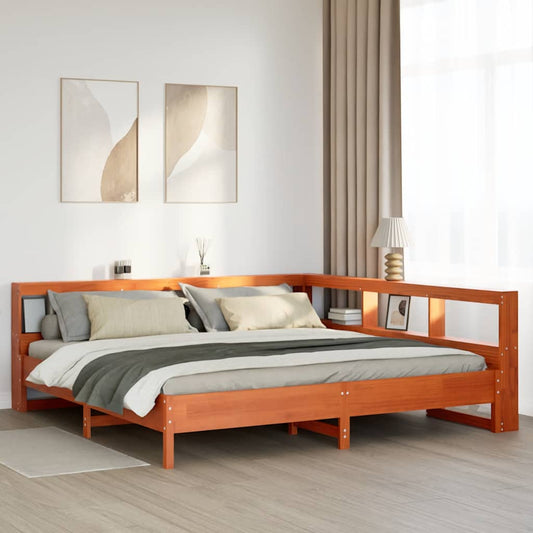 Bed met boekenkast zonder matras grenenhout wasbruin 180x200 cm