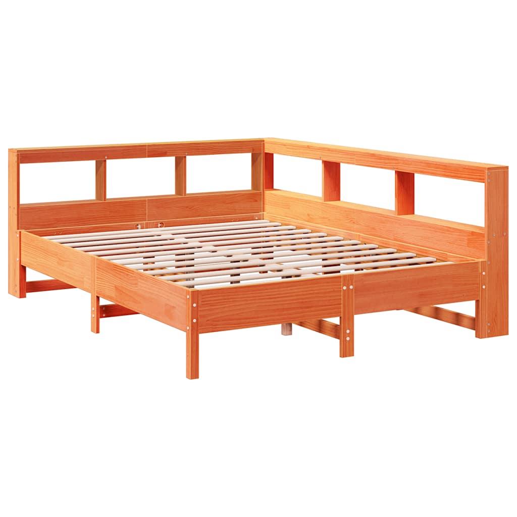 Bed met boekenkast zonder matras grenenhout wasbruin 140x190 cm