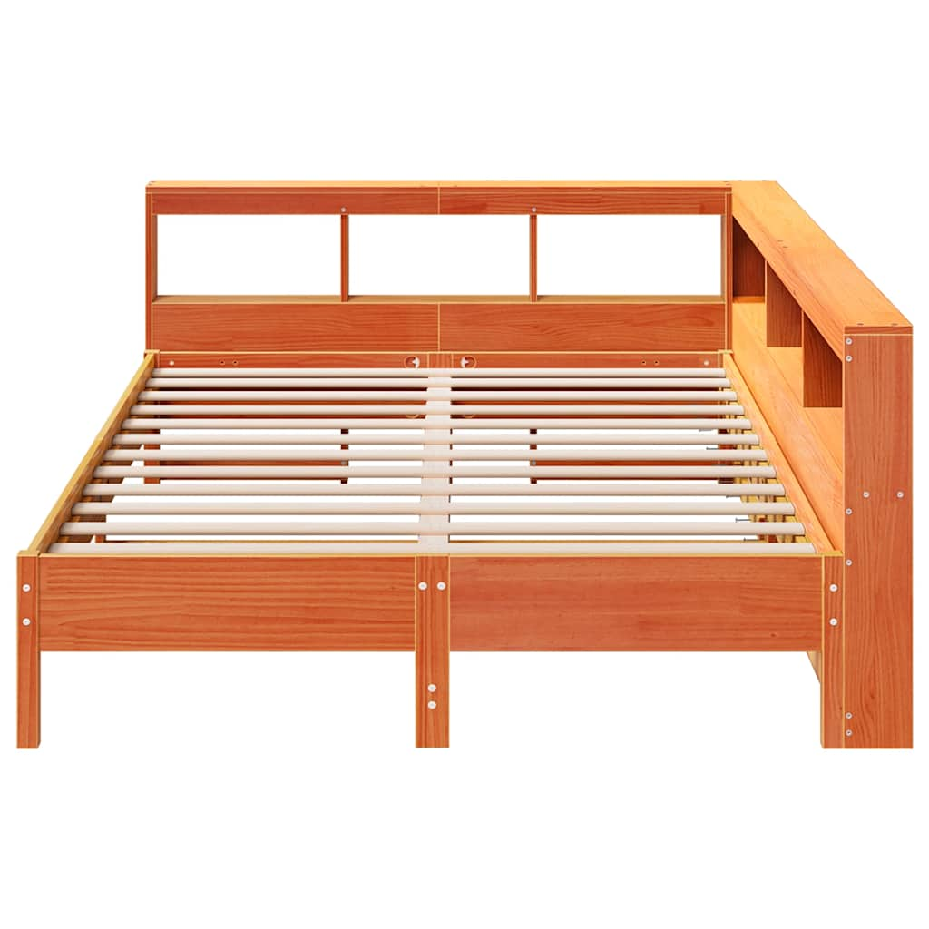 Bed met boekenkast zonder matras grenenhout wasbruin 140x190 cm