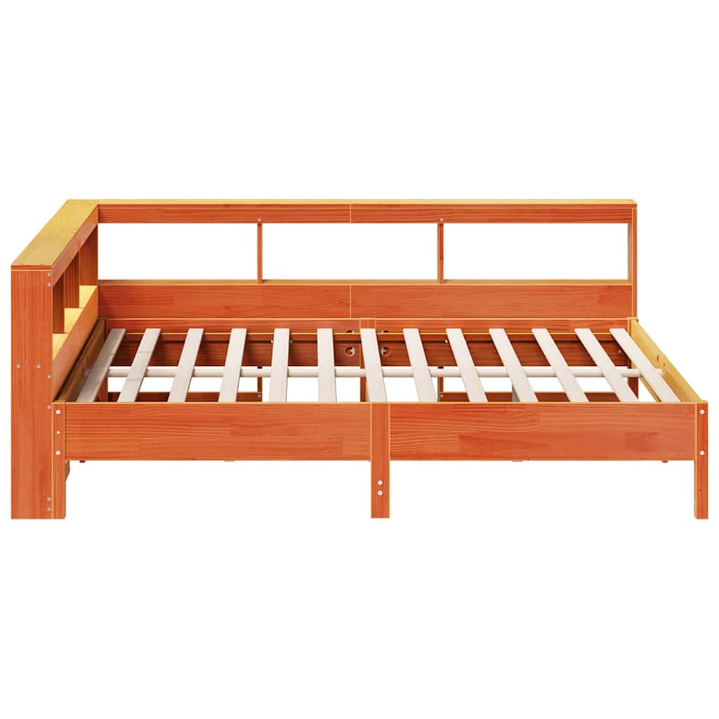 Bed met boekenkast zonder matras grenenhout wasbruin 140x190 cm