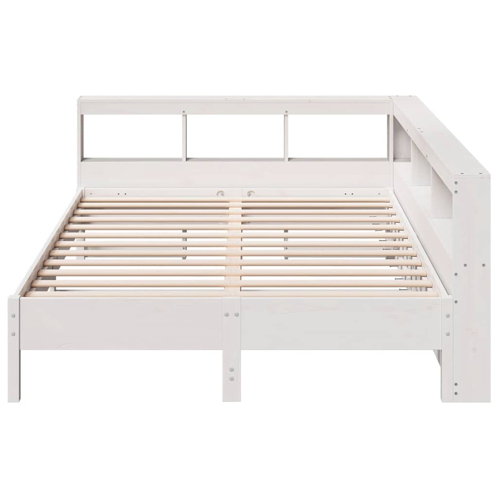 Bed met boekenkast zonder matras grenenhout wit 135x190 cm