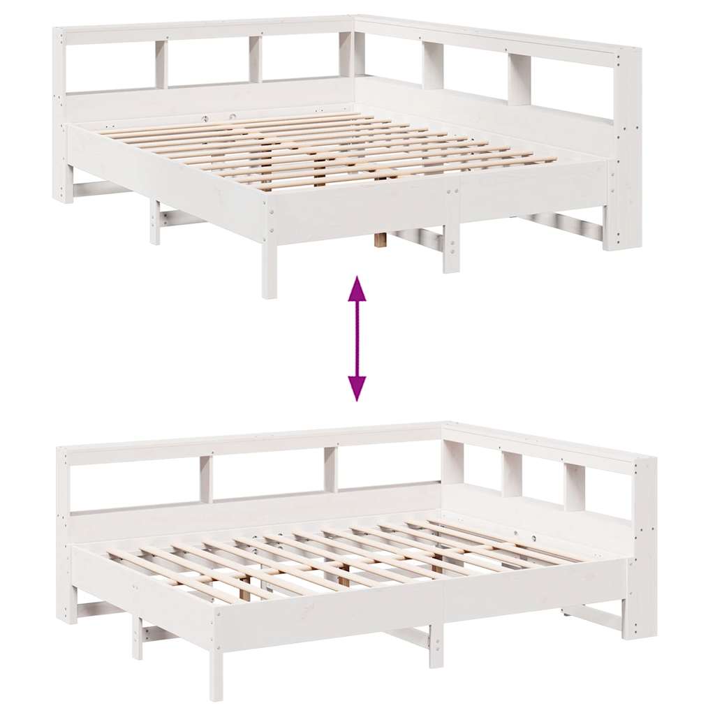 Bed met boekenkast zonder matras grenenhout wit 135x190 cm