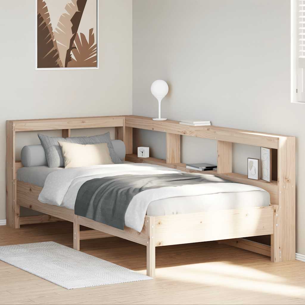 Bed met boekenkast zonder matras massief grenenhout 90x190 cm