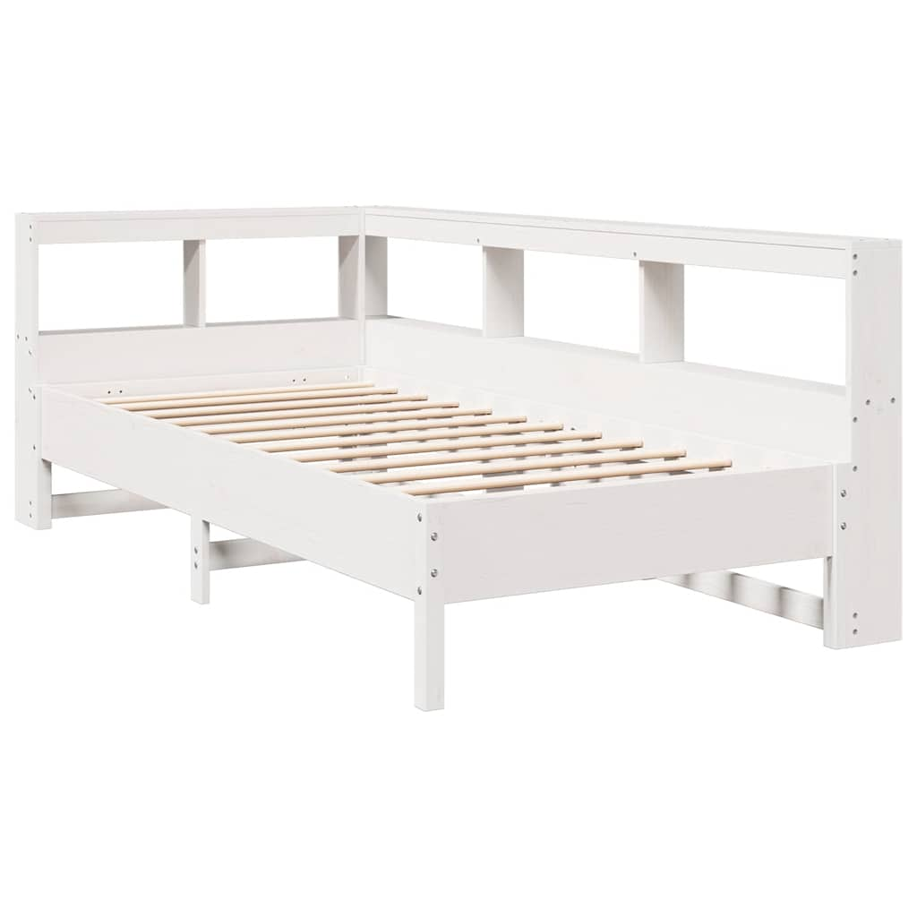 Bed met boekenkast zonder matras grenenhout wit 75x190 cm