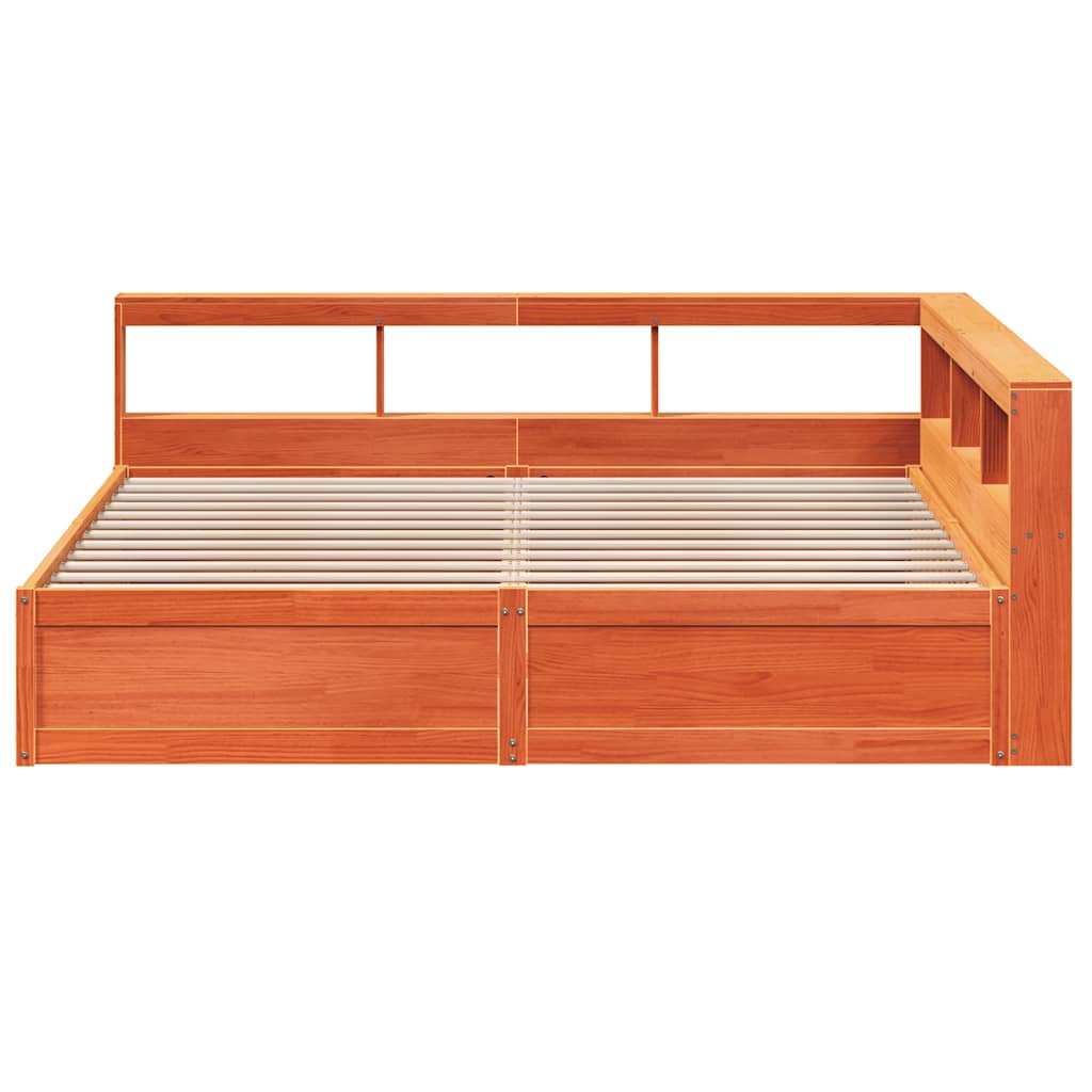 Bed met boekenkast zonder matras grenenhout wasbruin 200x200 cm