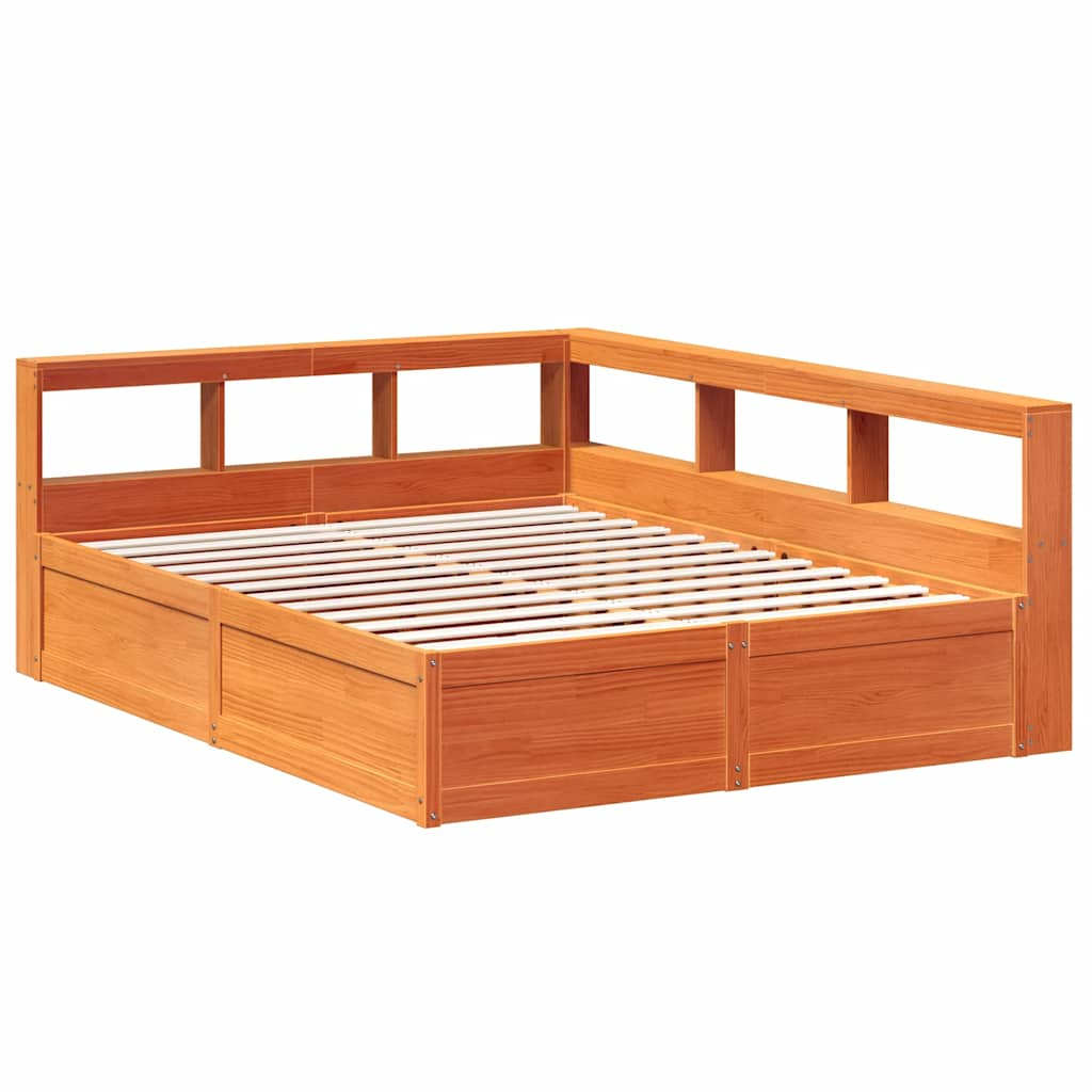 Bed met boekenkast zonder matras grenenhout wasbruin 150x200 cm