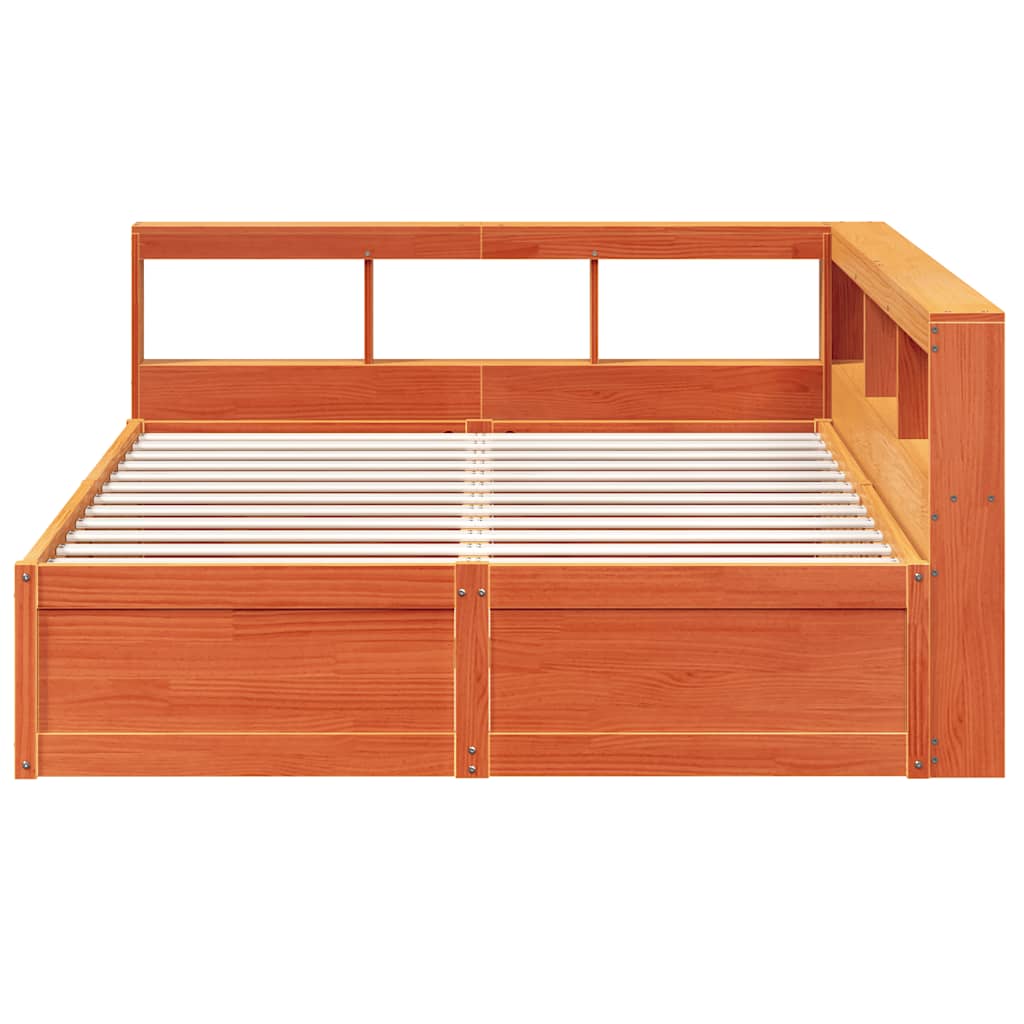 Bed met boekenkast zonder matras grenenhout wasbruin 150x200 cm