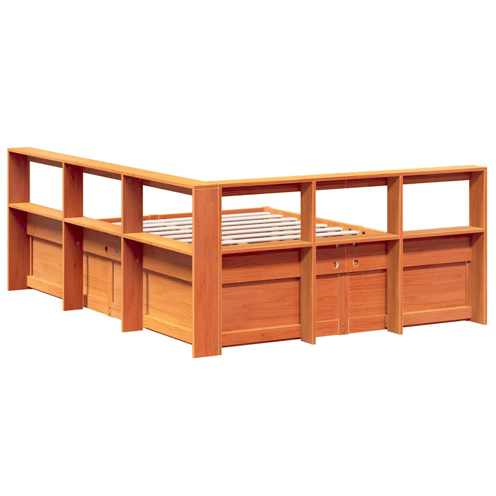 Bed met boekenkast zonder matras grenenhout wasbruin 150x200 cm