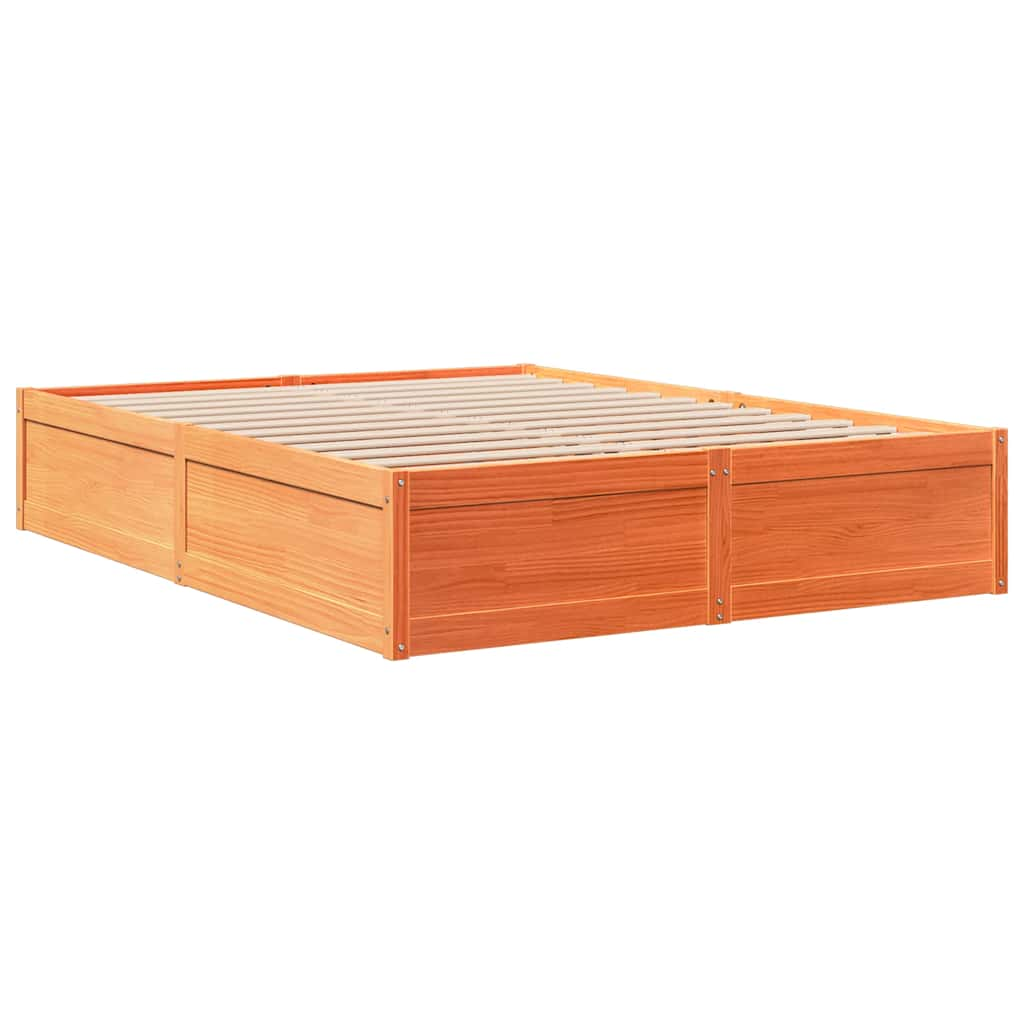 Bed met boekenkast zonder matras grenenhout wasbruin 150x200 cm