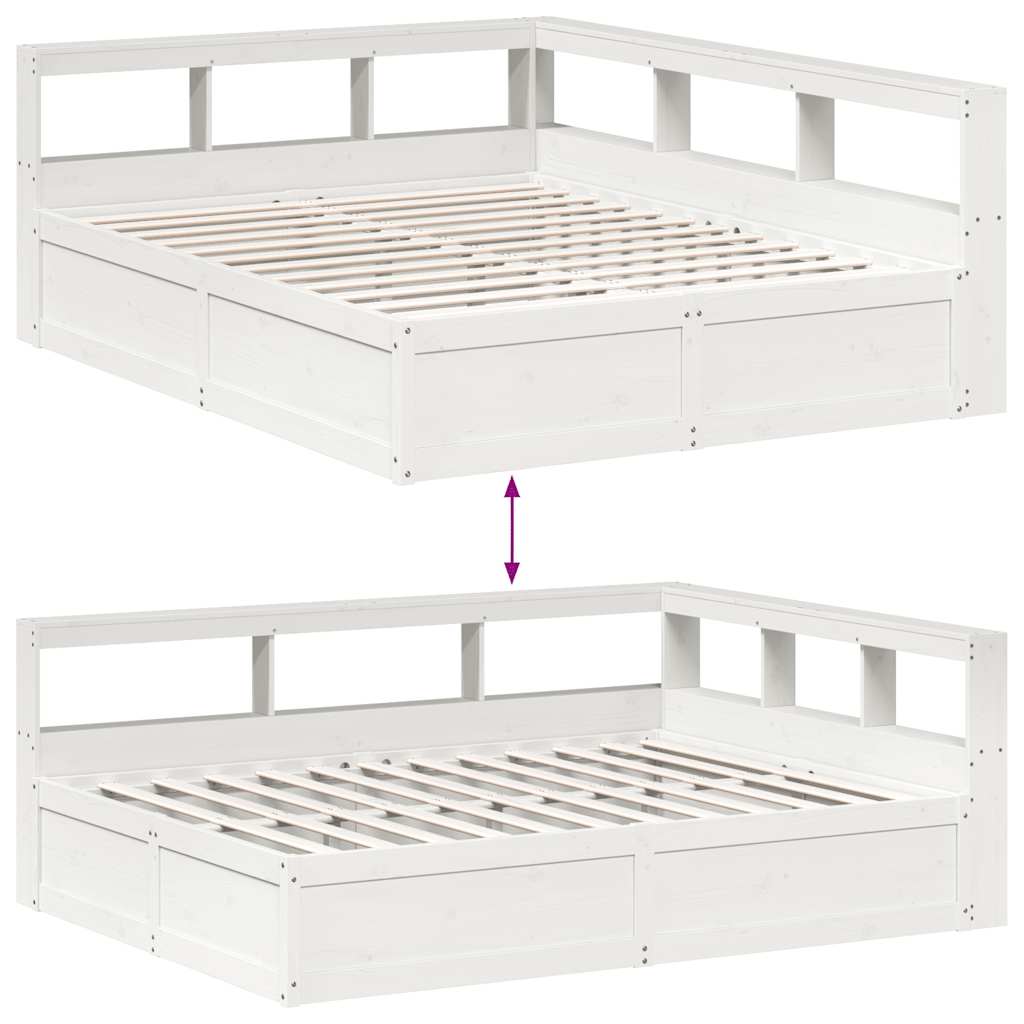 Bed met boekenkast zonder matras grenenhout wit 140x200 cm