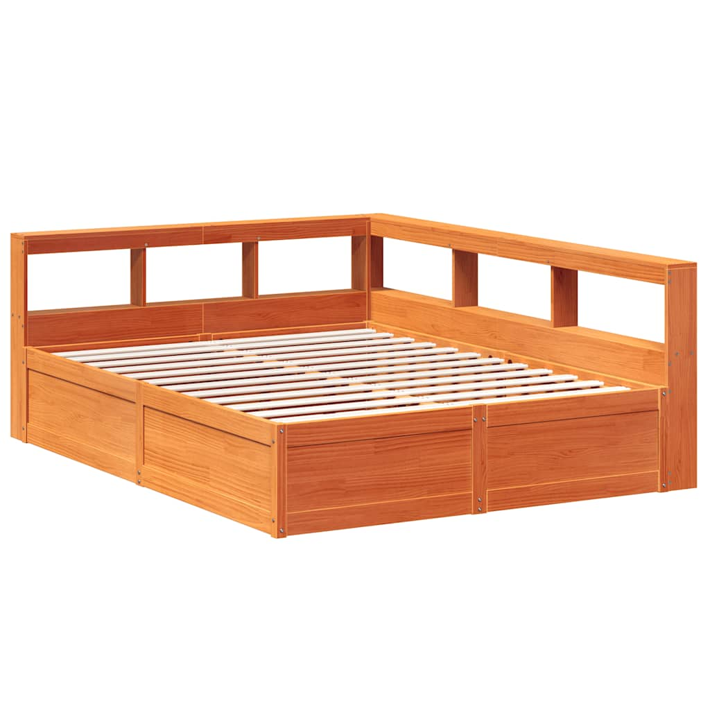 Bed met boekenkast zonder matras grenenhout wasbruin 140x200 cm