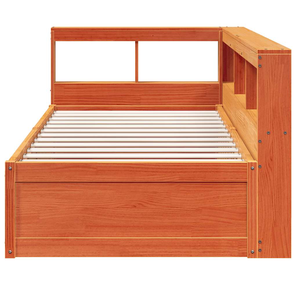 Bed met boekenkast zonder matras grenenhout wasbruin 100x200 cm