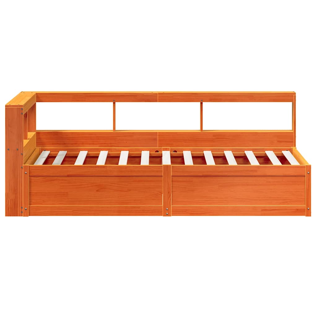 Bed met boekenkast zonder matras grenenhout wasbruin 100x200 cm