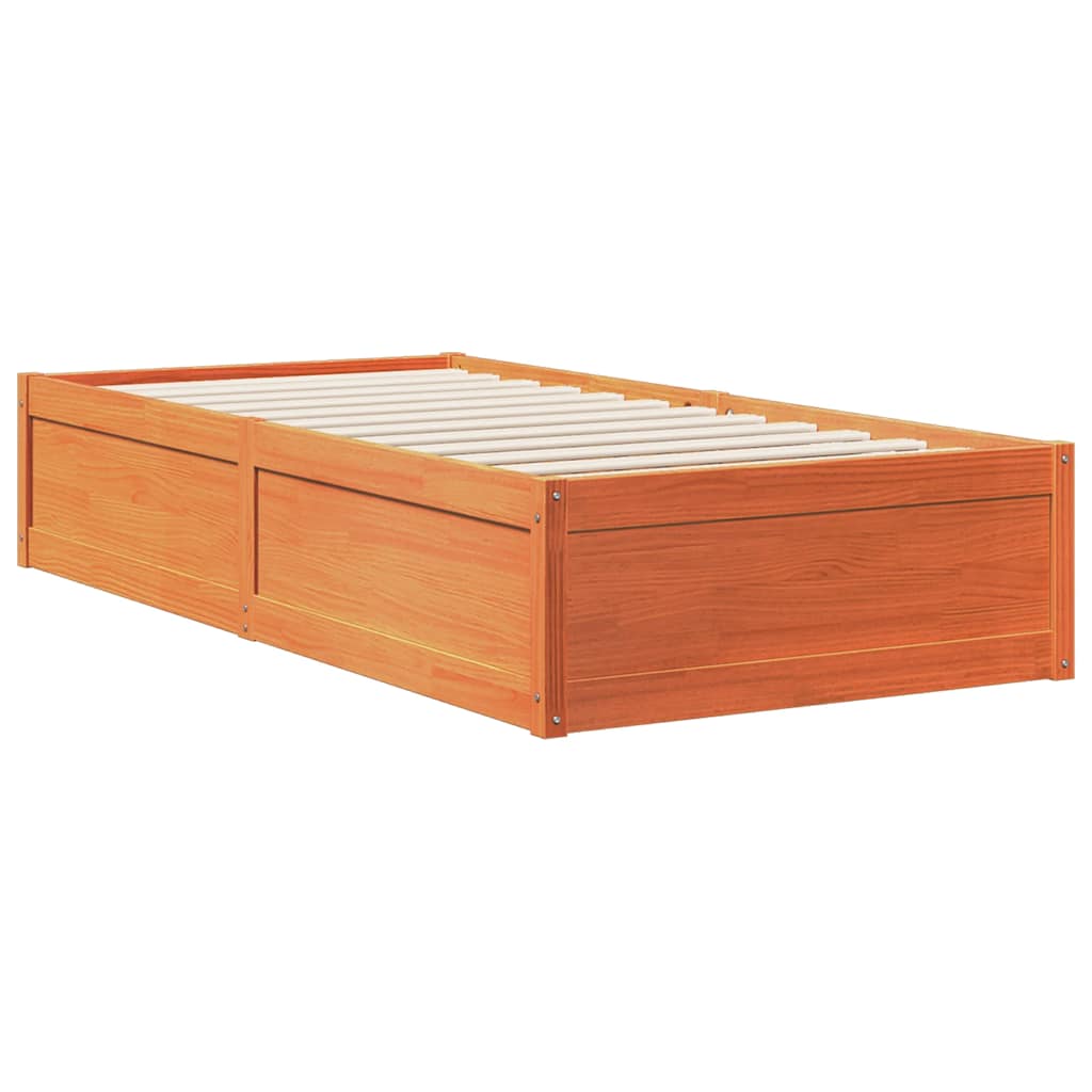 Bed met boekenkast zonder matras grenenhout wasbruin 100x200 cm