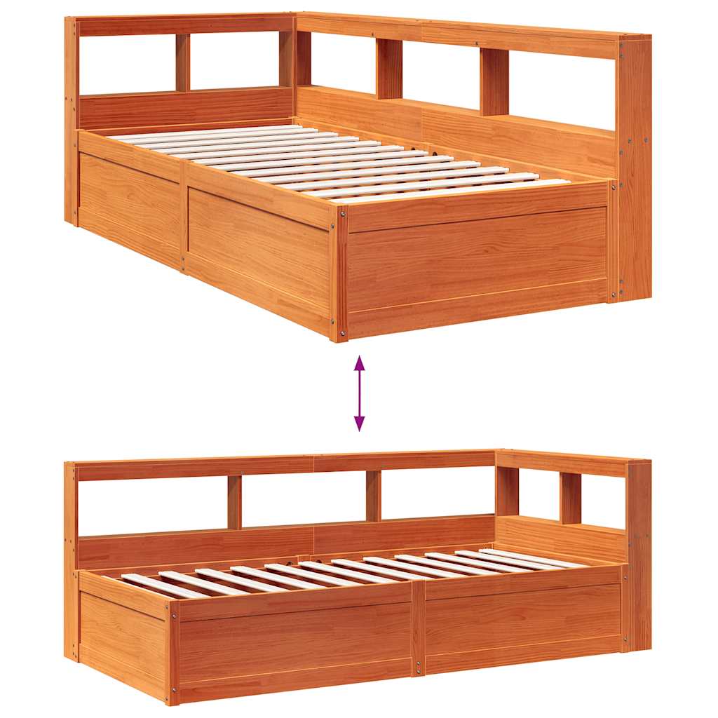 Bed met boekenkast zonder matras grenenhout wasbruin 100x200 cm