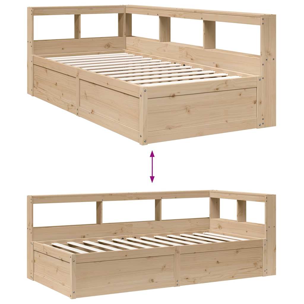 Bed met boekenkast zonder matras massief grenenhout 90x200 cm