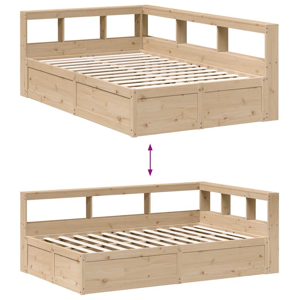 Bed met boekenkast zonder matras massief grenenhout 140x190 cm