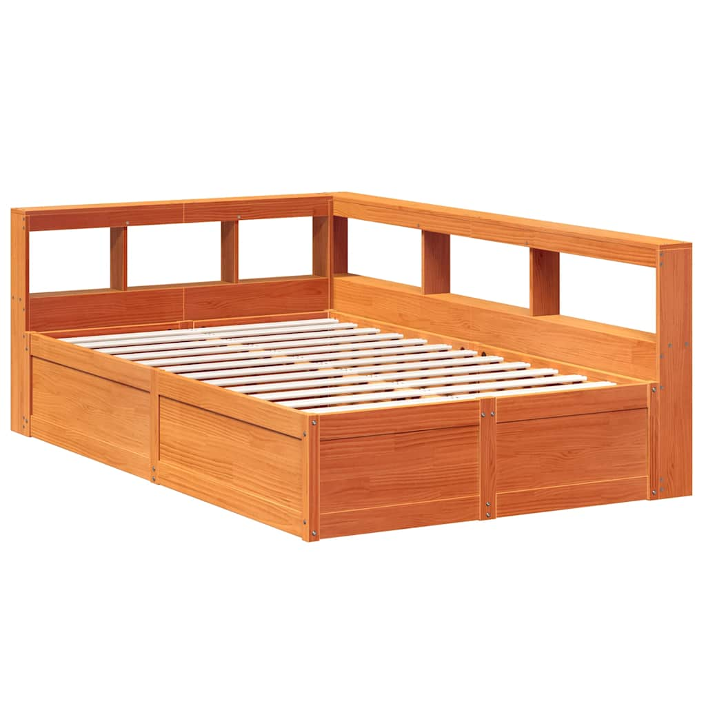 Bed met boekenkast zonder matras grenenhout wasbruin 140x190 cm