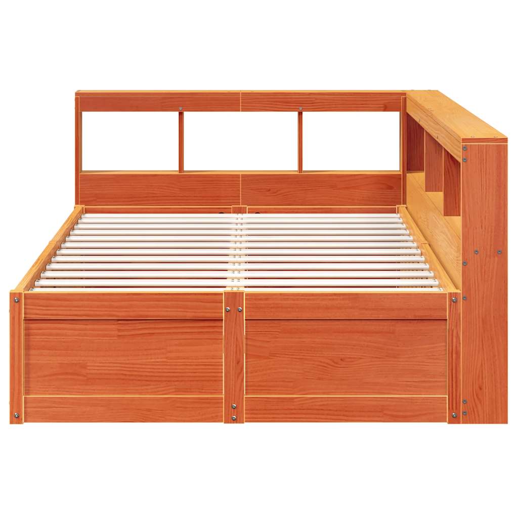 Bed met boekenkast zonder matras grenenhout wasbruin 140x190 cm