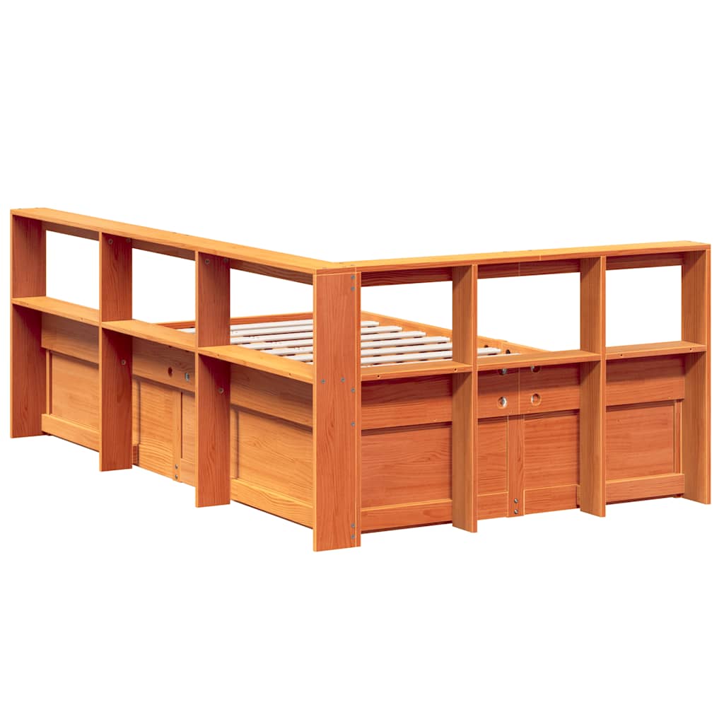 Bed met boekenkast zonder matras grenenhout wasbruin 140x190 cm