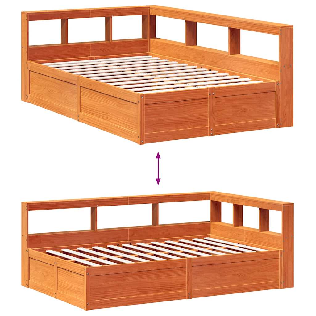 Bed met boekenkast zonder matras grenenhout wasbruin 140x190 cm