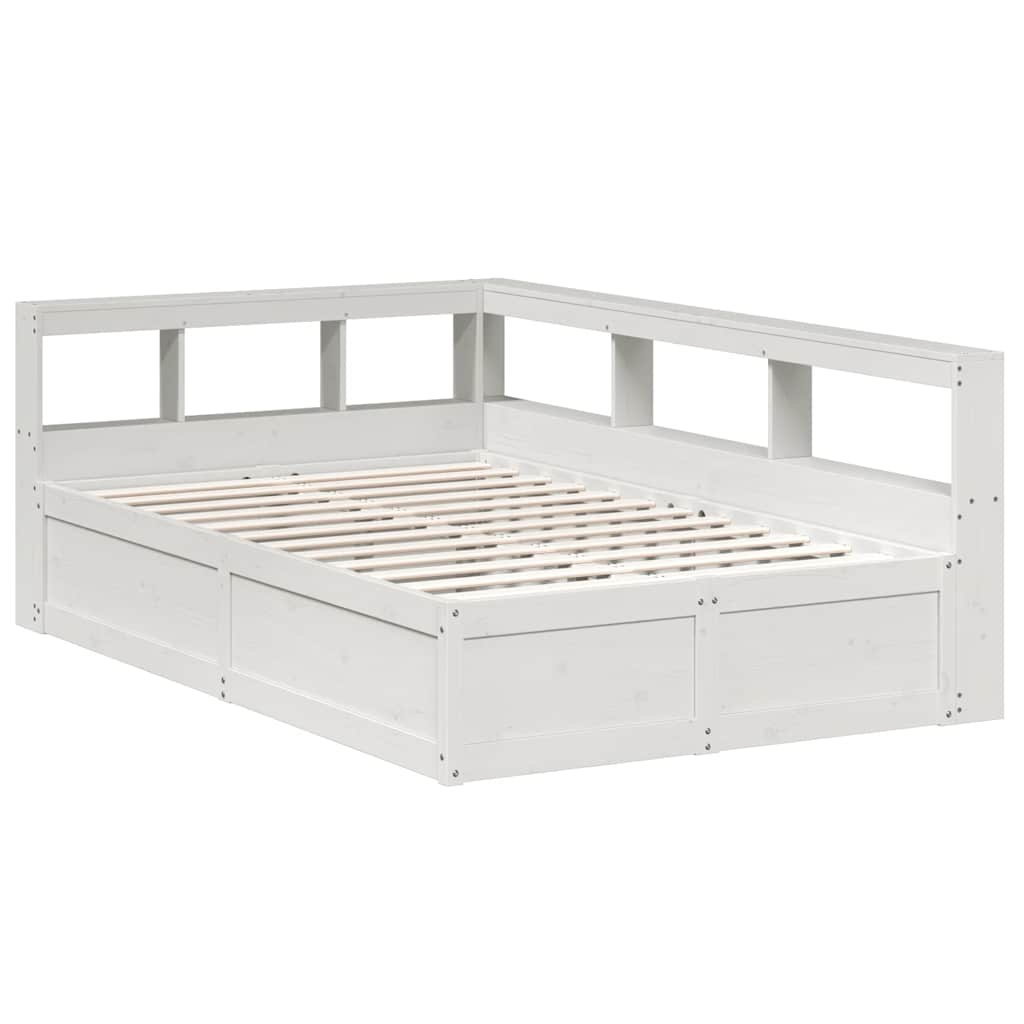 Bed met boekenkast zonder matras grenenhout wit 135x190 cm