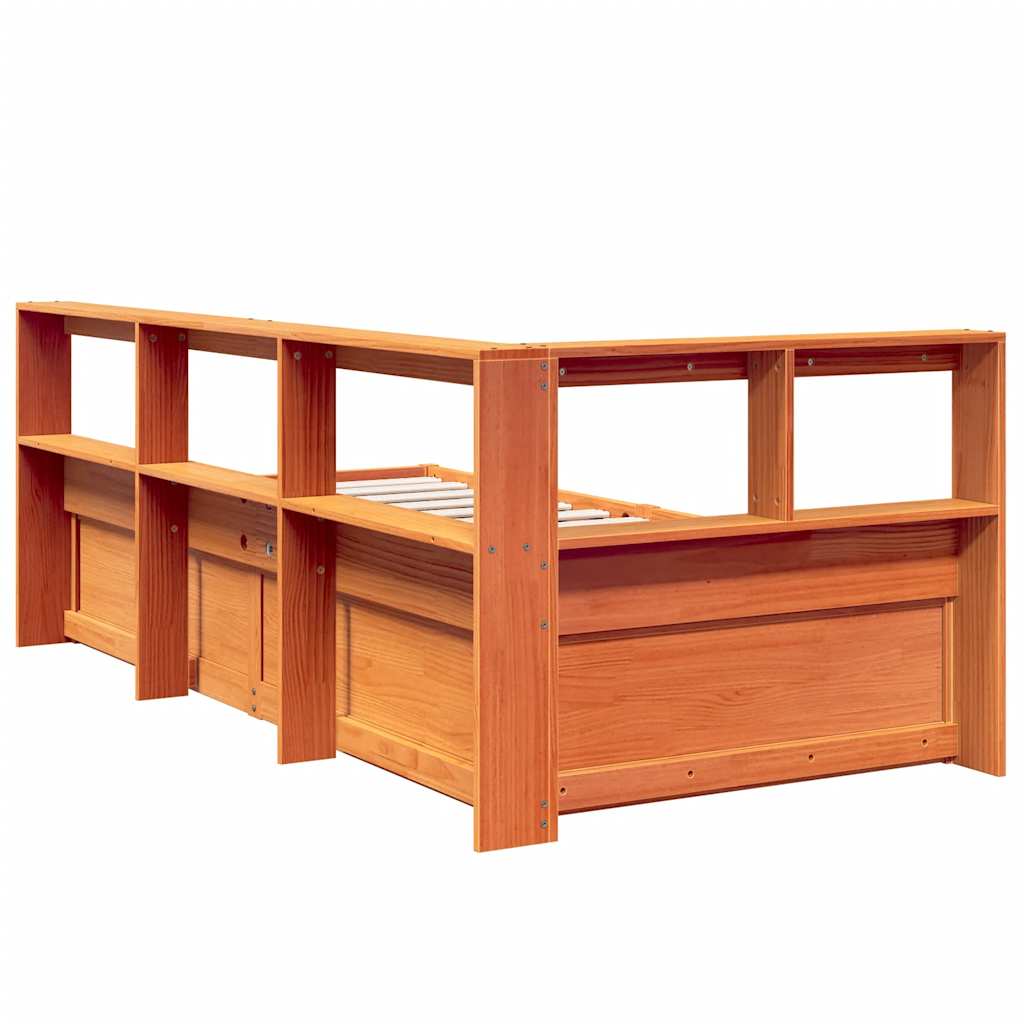 Bed met boekenkast zonder matras grenenhout wasbruin 90x190 cm