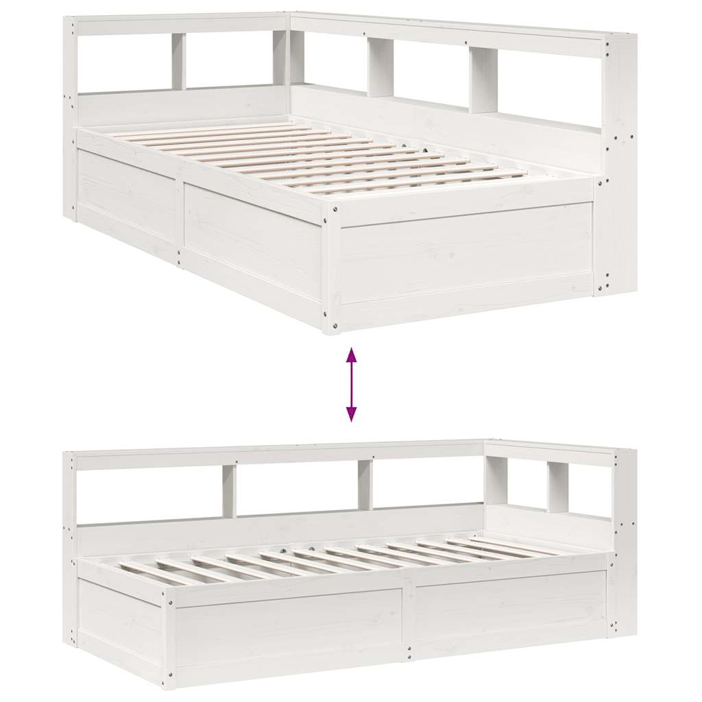 Bed met boekenkast zonder matras grenenhout wit 75x190 cm