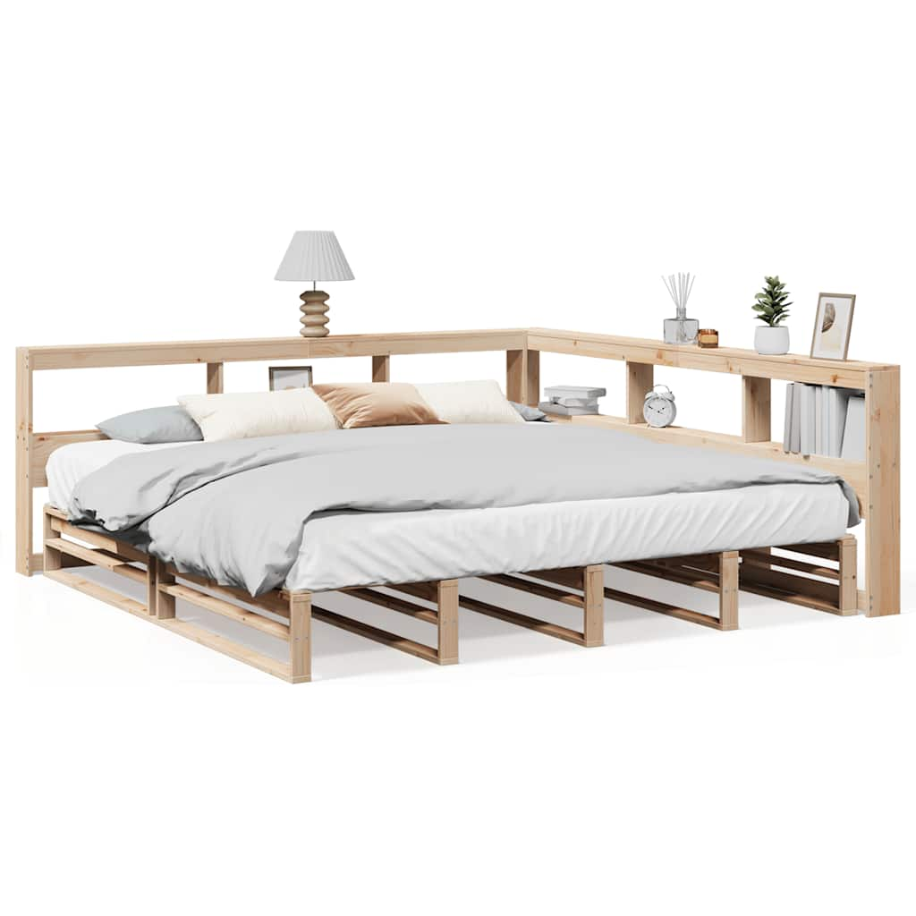 Bed met boekenkast zonder matras massief grenenhout 200x200 cm