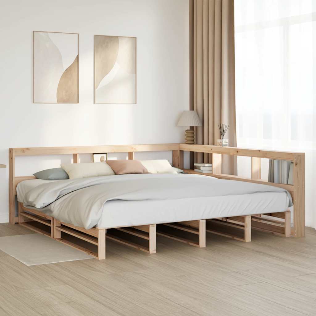 Bed met boekenkast zonder matras massief grenenhout 200x200 cm