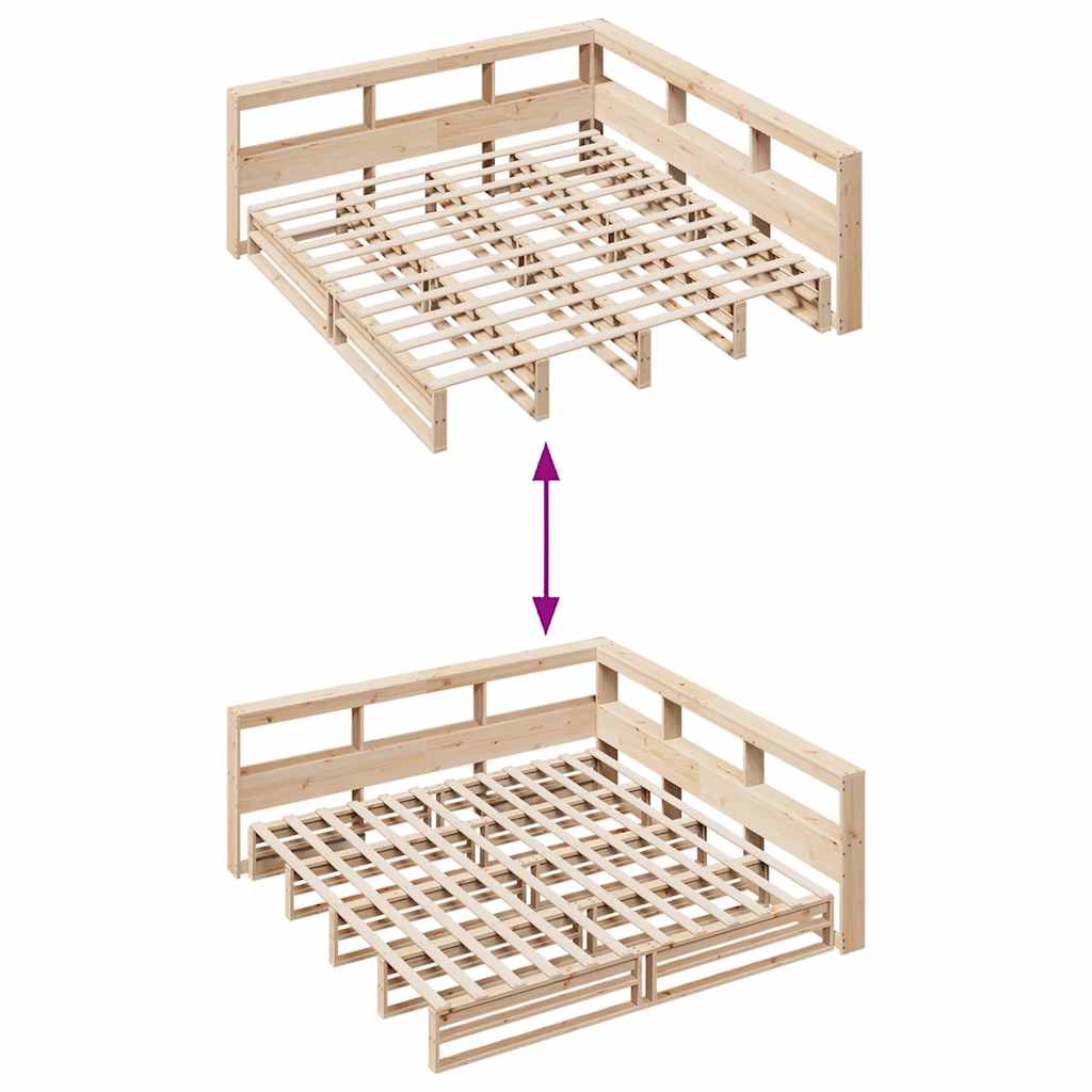 Bed met boekenkast zonder matras massief grenenhout 200x200 cm