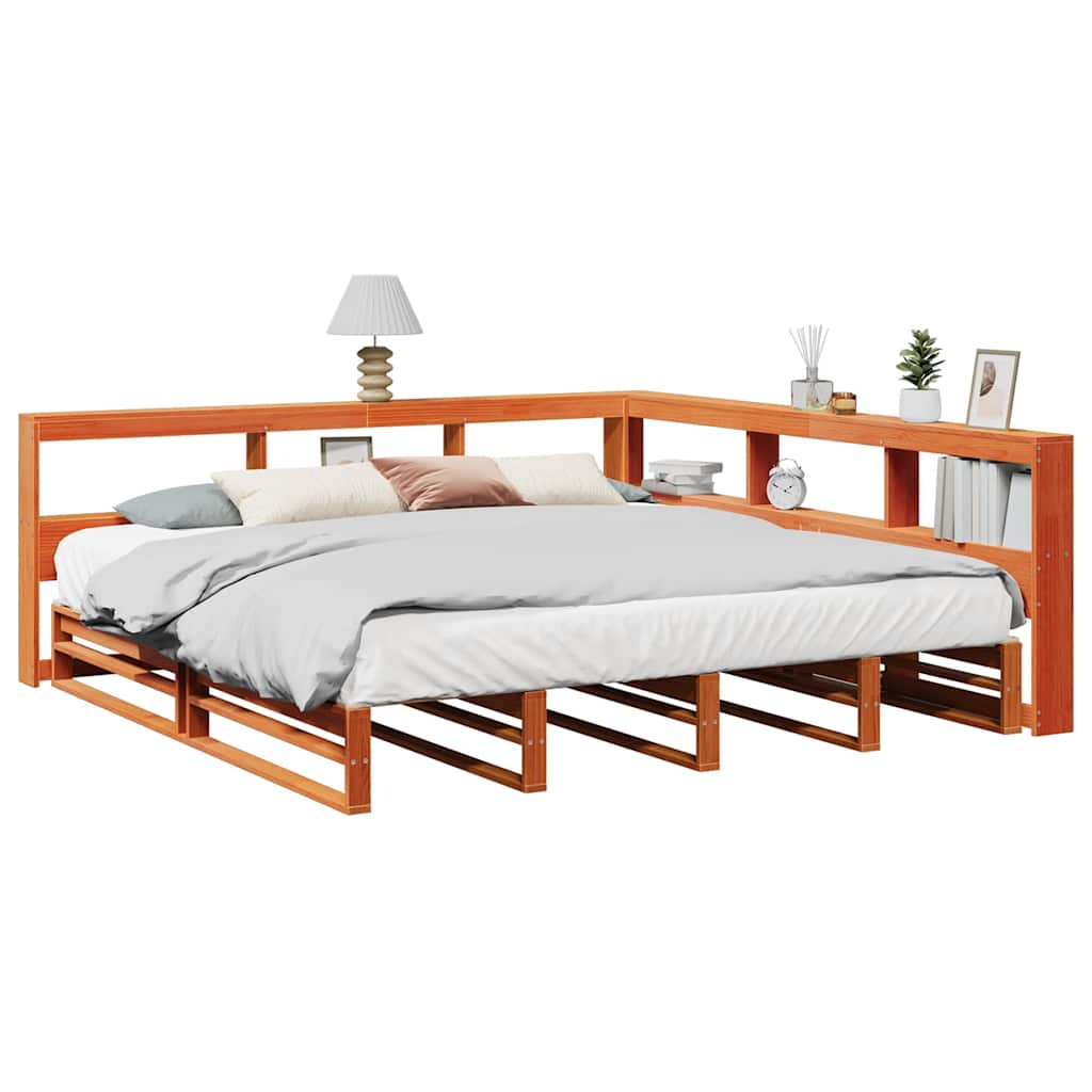 Bed met boekenkast zonder matras grenenhout wasbruin 180x200 cm