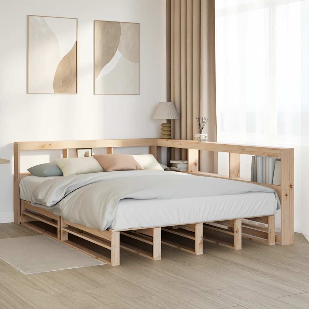 Bed met boekenkast zonder matras massief grenenhout 160x200 cm