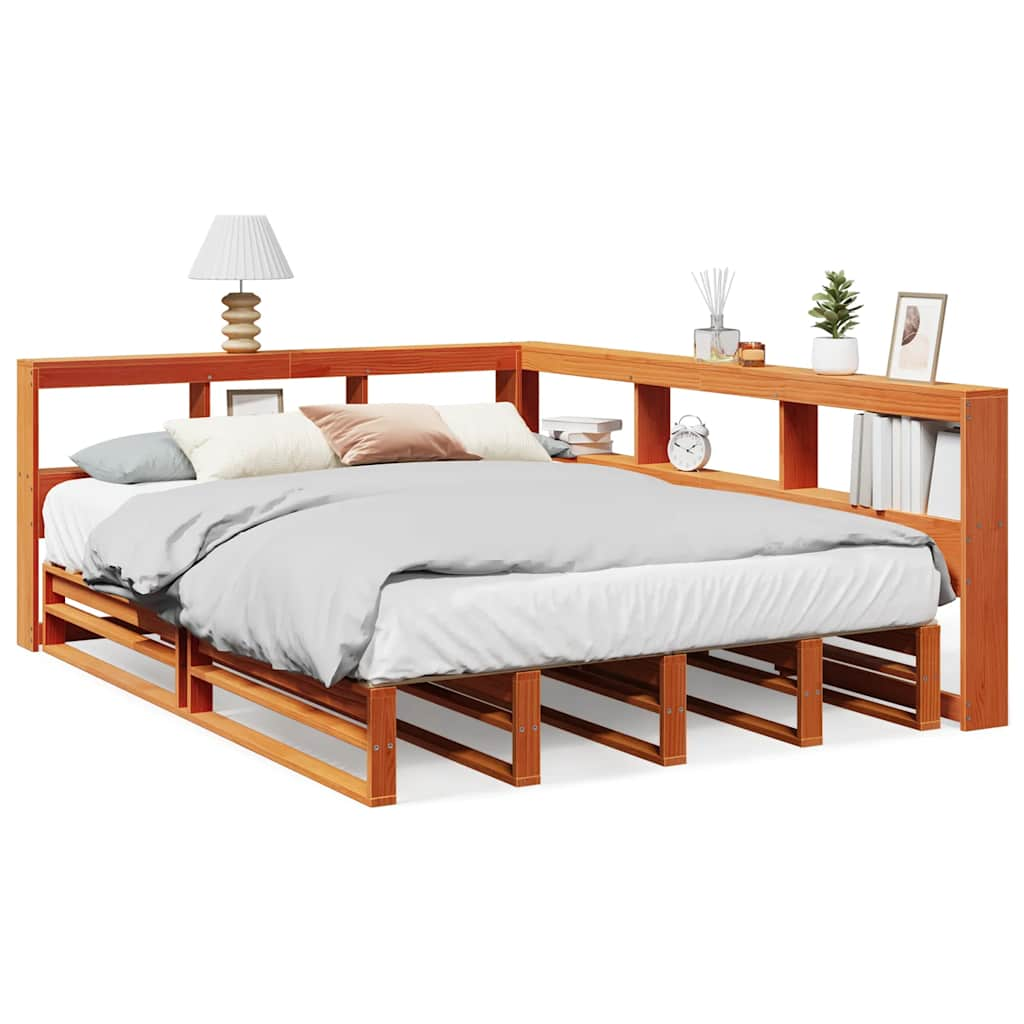 Bed met boekenkast zonder matras grenenhout wasbruin 160x200 cm