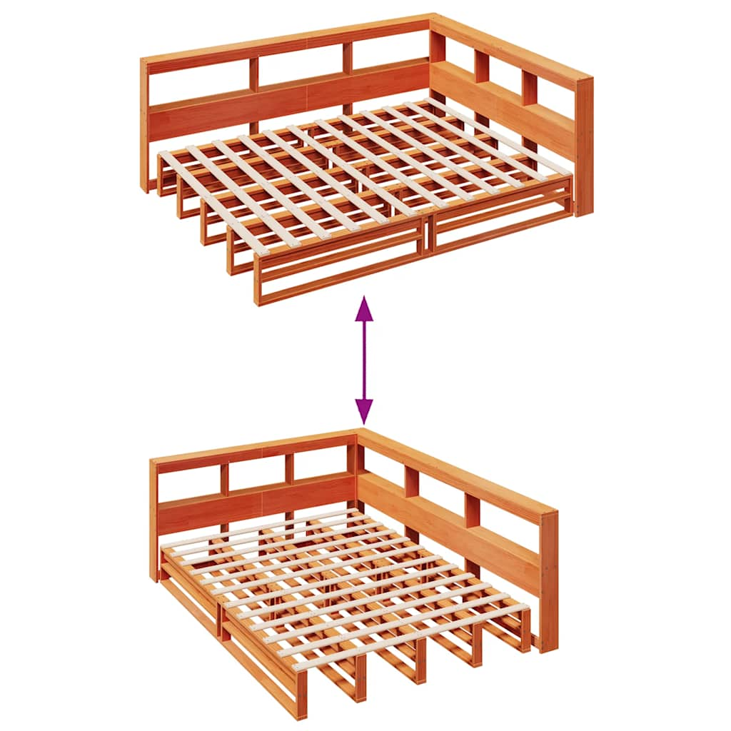 Bed met boekenkast zonder matras grenenhout wasbruin 160x200 cm