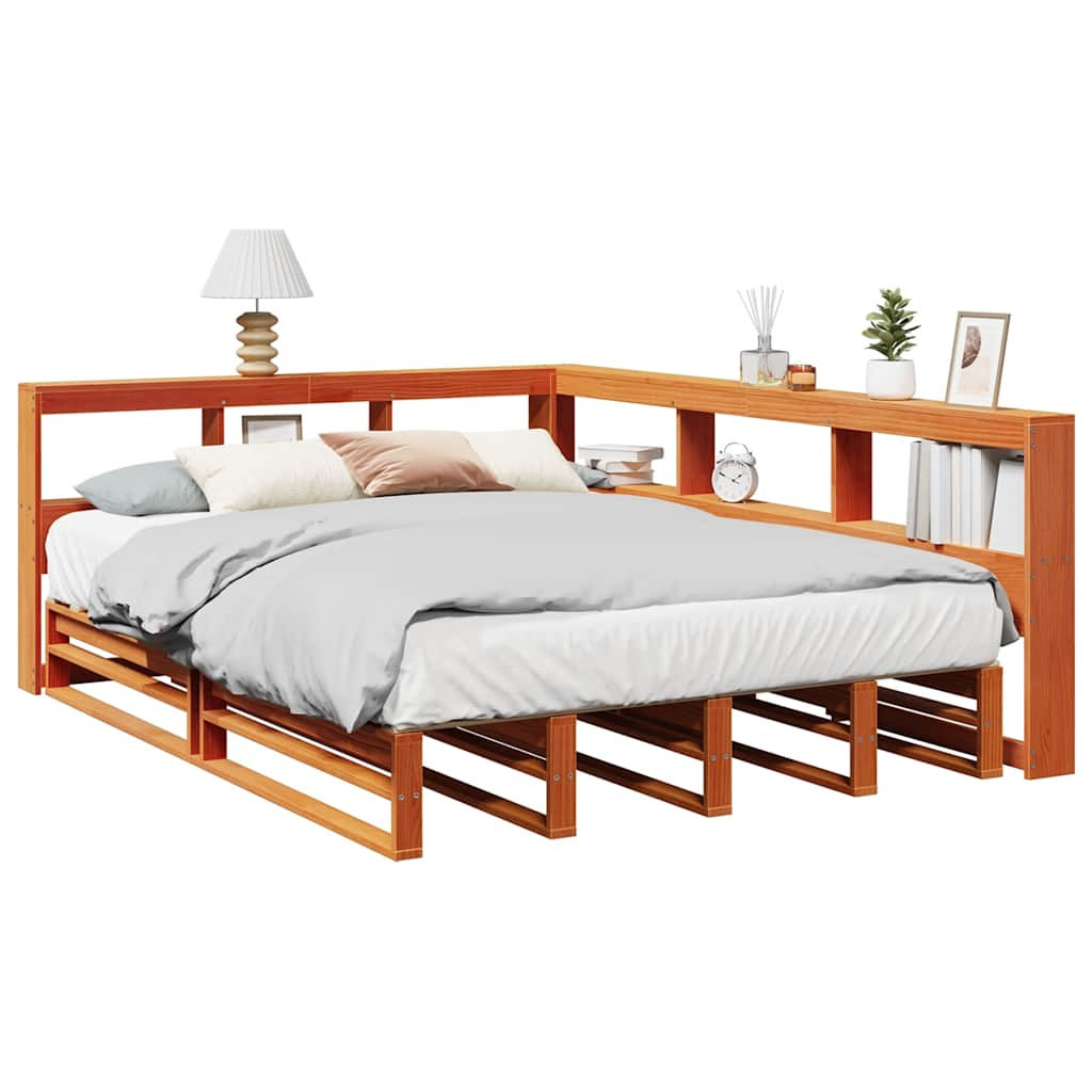 Bed met boekenkast zonder matras grenenhout wasbruin 160x200 cm