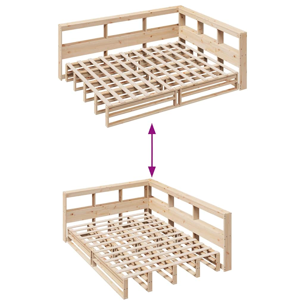 Bed met boekenkast zonder matras massief grenenhout 150x200 cm