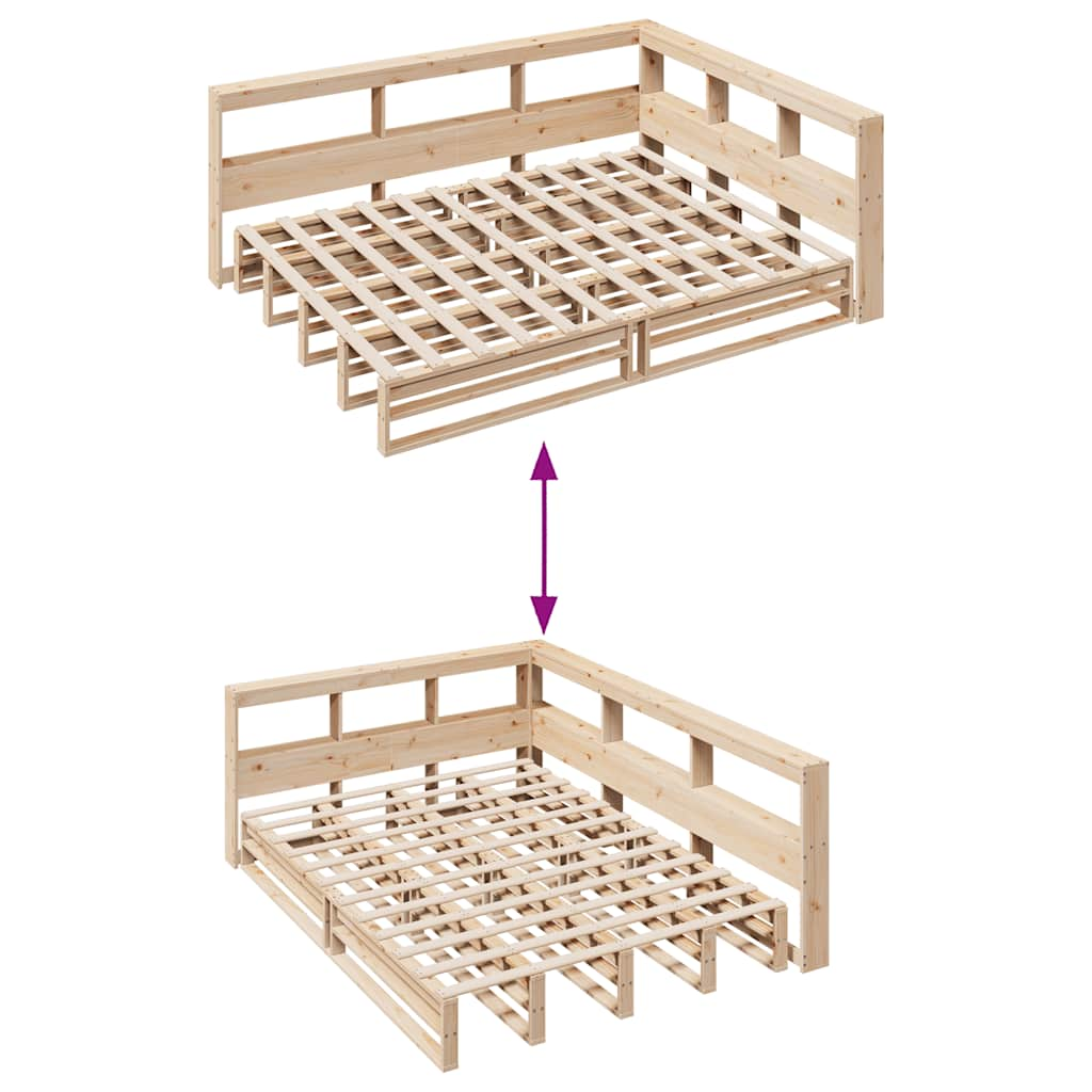 Bed met boekenkast zonder matras massief grenenhout 140x200 cm