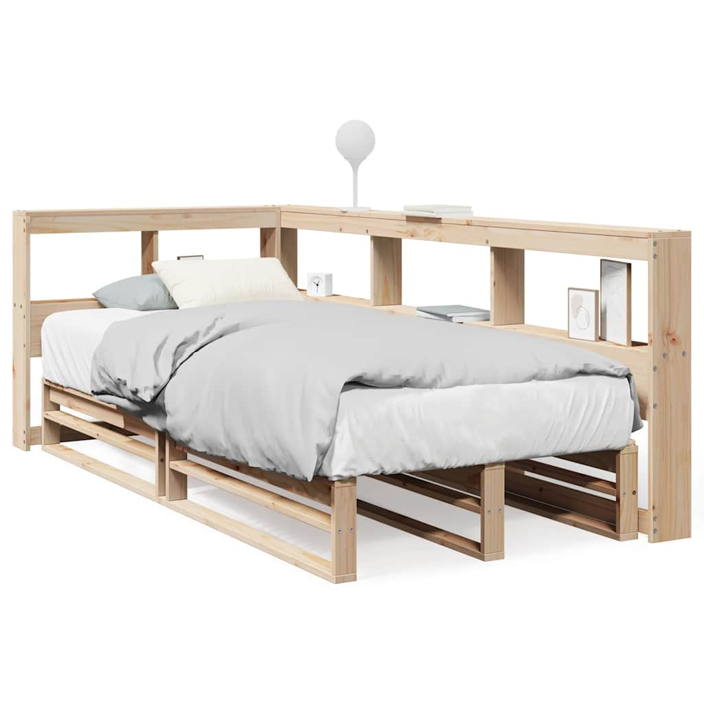 Bed met boekenkast zonder matras massief grenenhout 75x190 cm