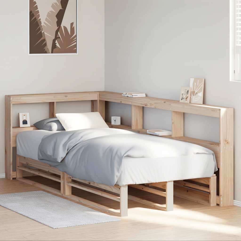 Bed met boekenkast zonder matras massief grenenhout 75x190 cm