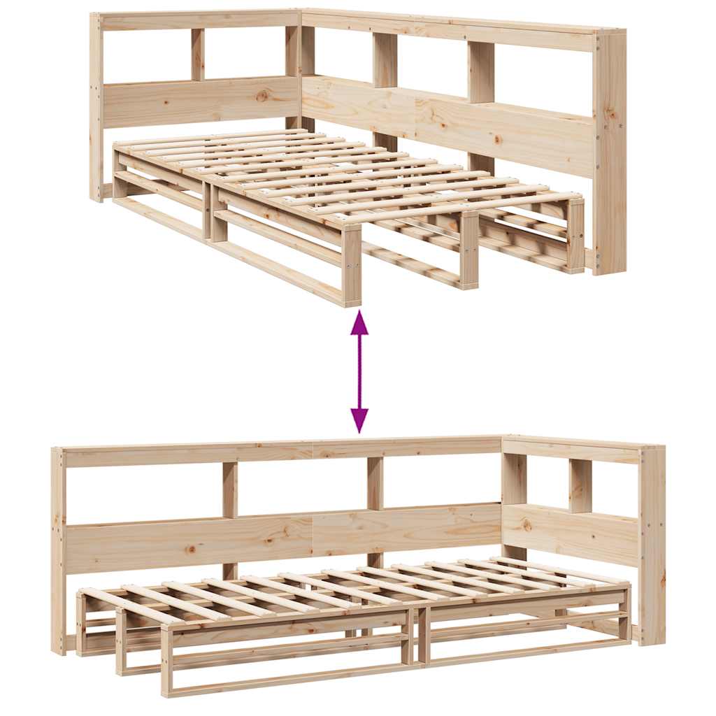 Bed met boekenkast zonder matras massief grenenhout 75x190 cm