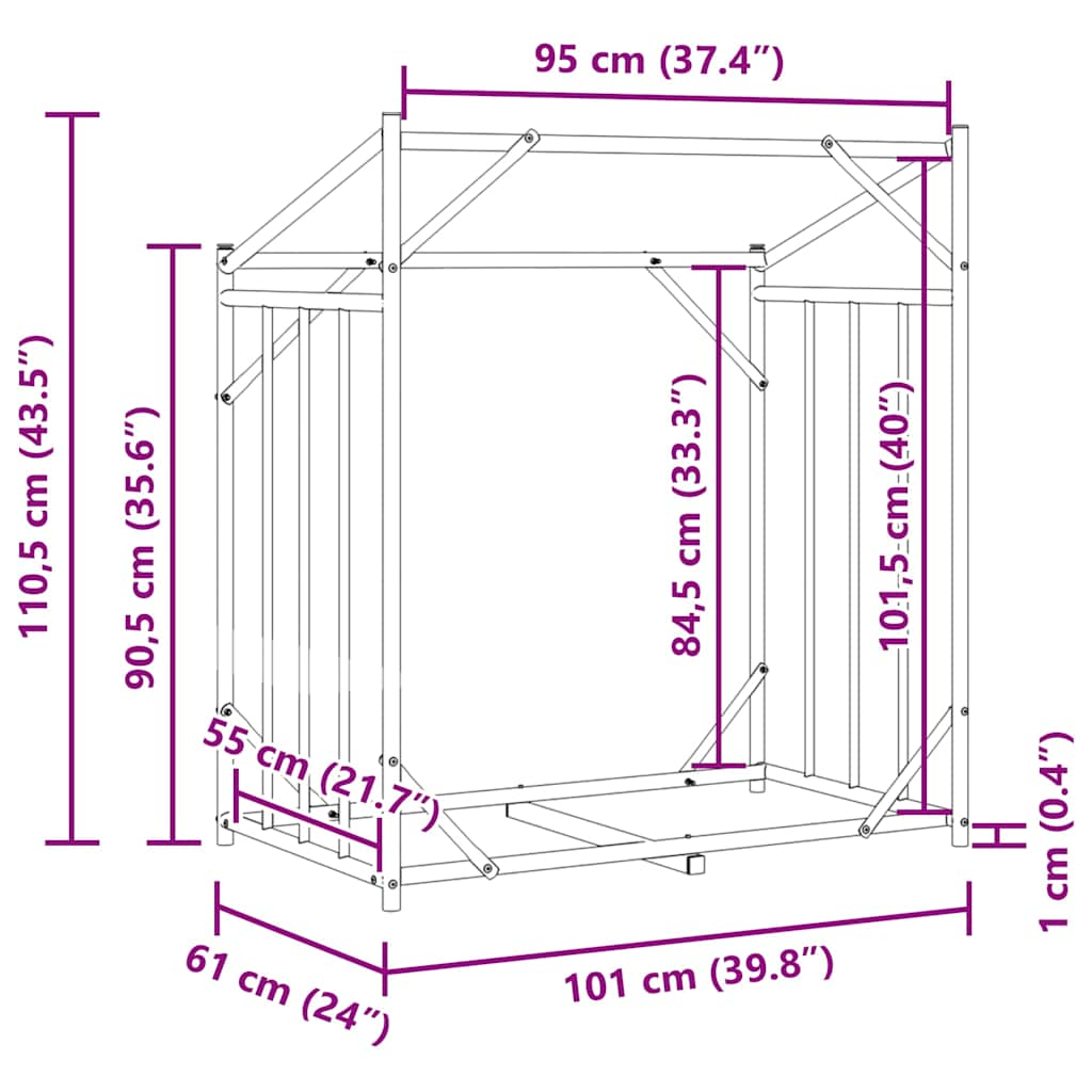 Haardhoutrek met regenhoes 101x61x110,5 cm gegalvaniseerd staal