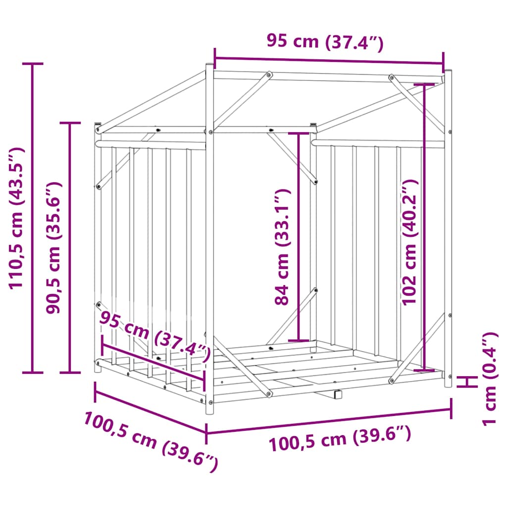 Haardhoutrek met regenhoes 100,5x100,5x110,5 cm staal