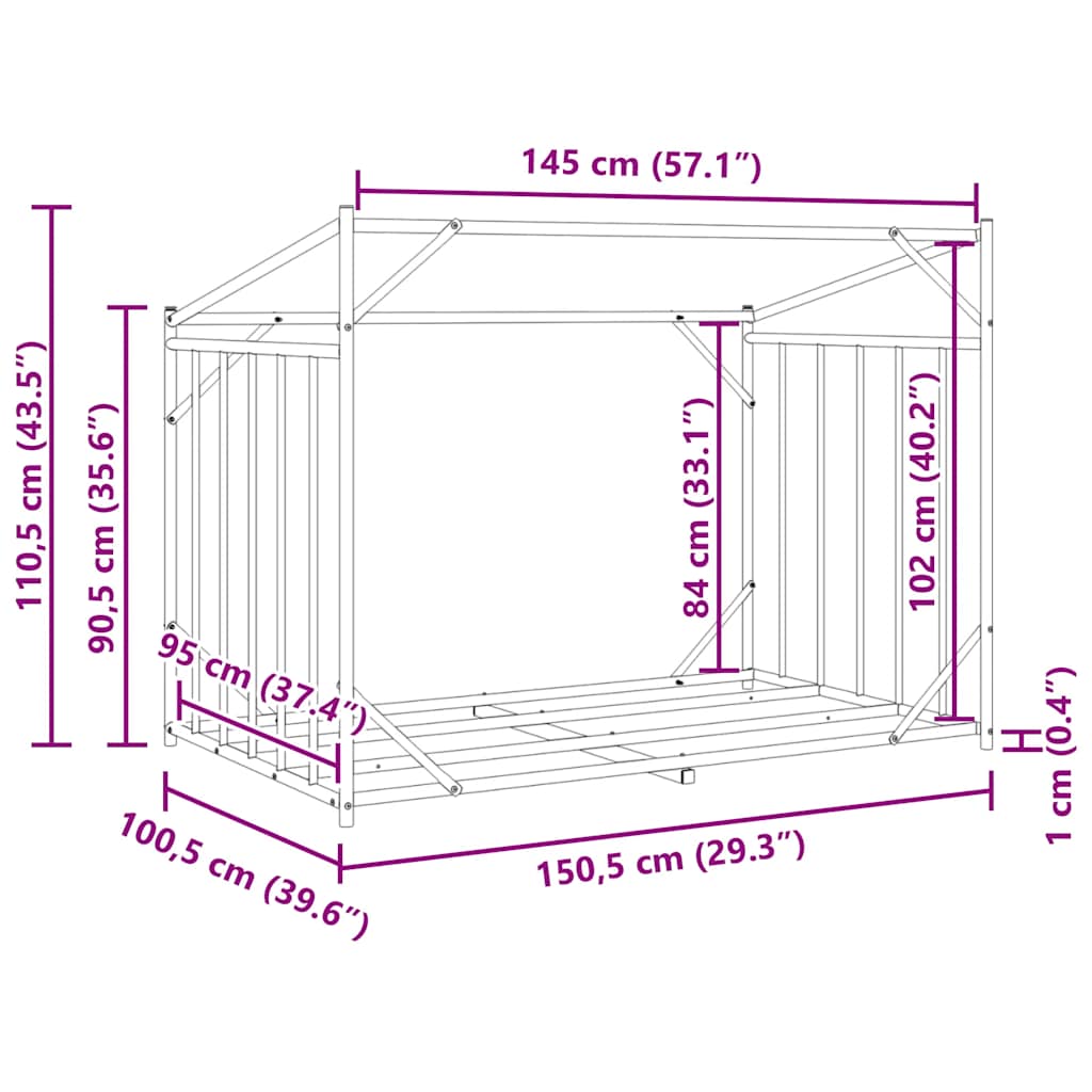 Haardhoutrek met regenhoes 150,5x100,5x110,5 cm staal